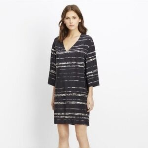 Vince Shadow Stripe V-Neck 100% Silk Tunic Dress